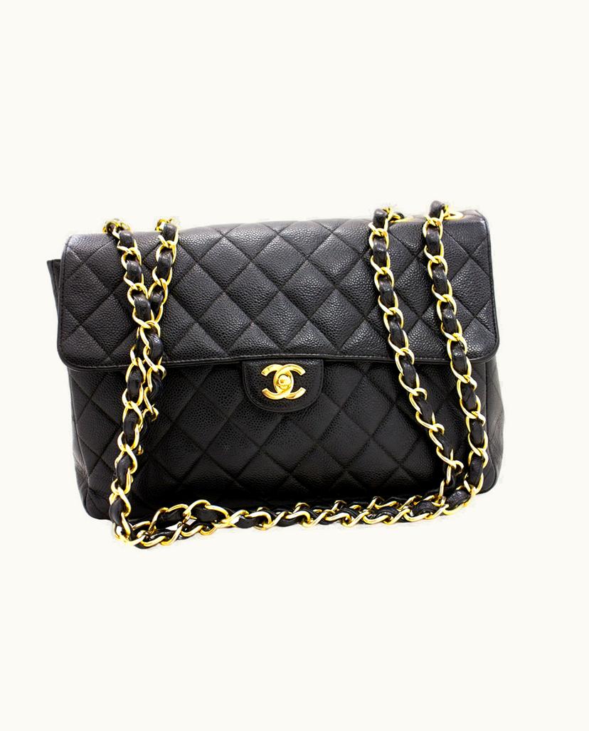 Chanel Chanel Jumbo Caviar Shoulder Bag Leather Black
