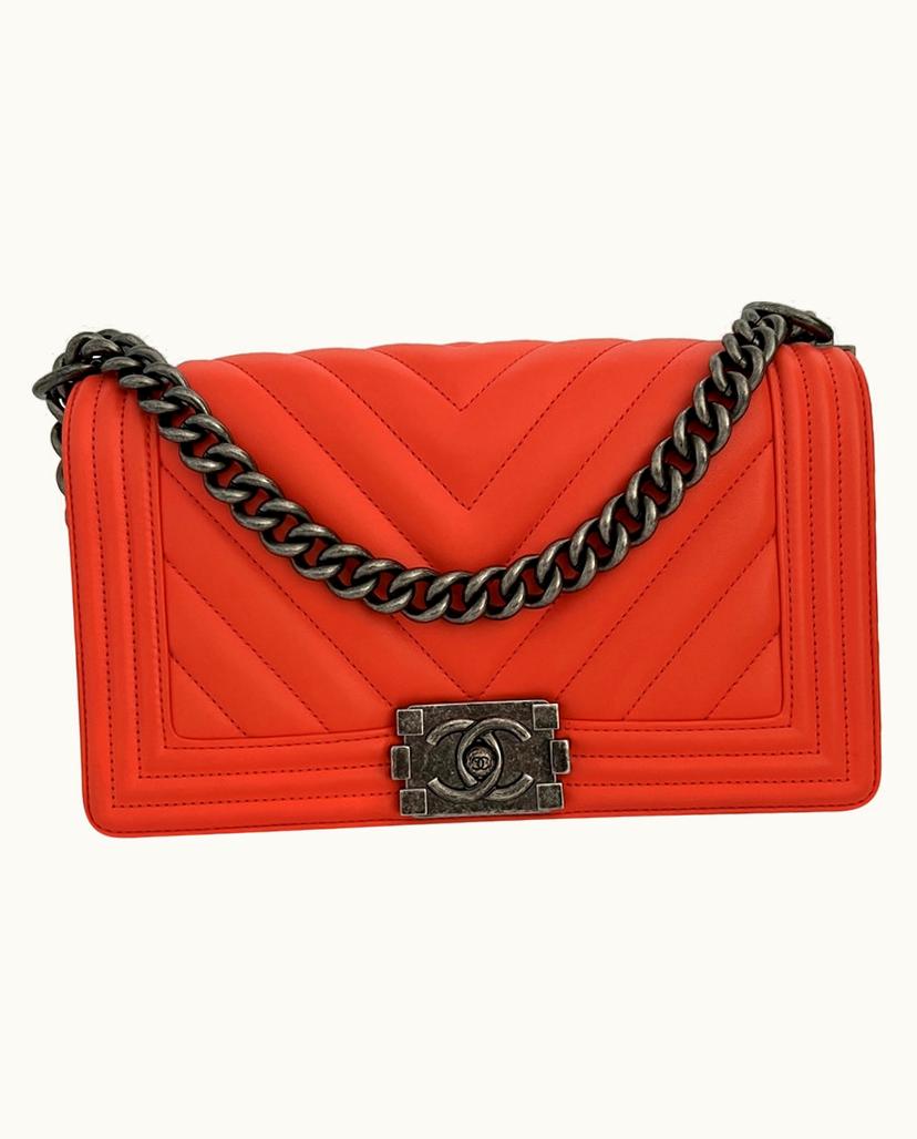 Chanel Chanel Boy Bag Orange Leather Silver Aged Metal Effect