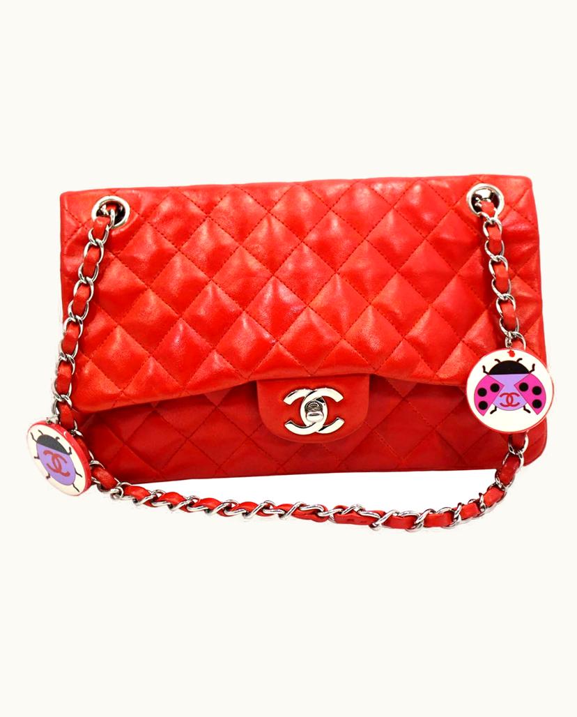 Chanel Chanel Pochette Flap Bag Red Leather Silver Accessories