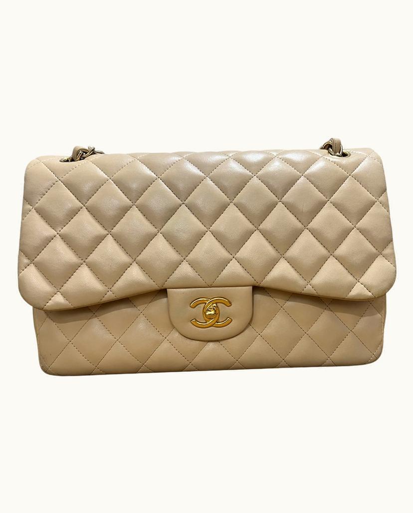 Chanel Chanel Classic Flap Bag Women's Leather Beige