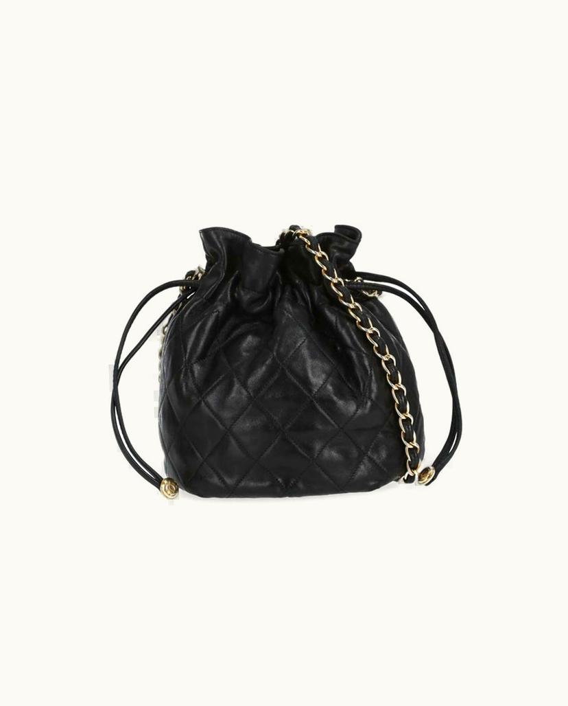 Chanel CHANEL Quilted Bucket Crossbody Bag Leather In Black
