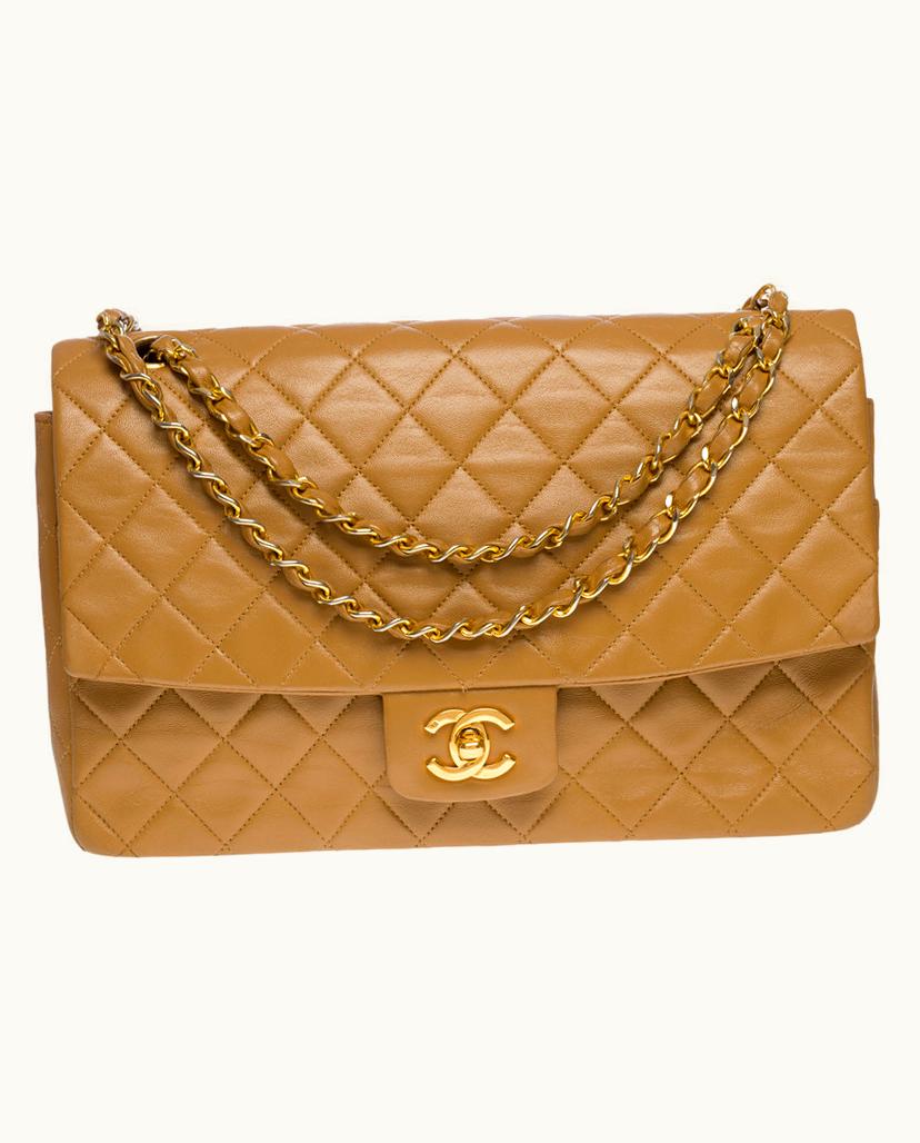 Chanel Chanel Timeless Flap Bag Quilted Lamb Leather Beige Gold