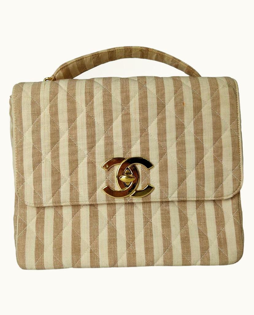 Chanel Chanel Women's Flap Bag Top Handle Canvas In Beige
