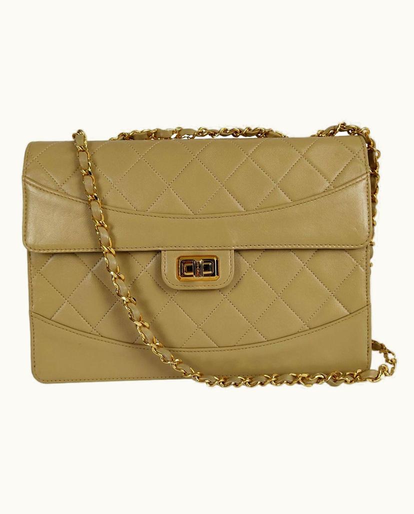 Chanel Chanel Vintage Timeless Classic Shoulder Bag Matelassé Leather Beige