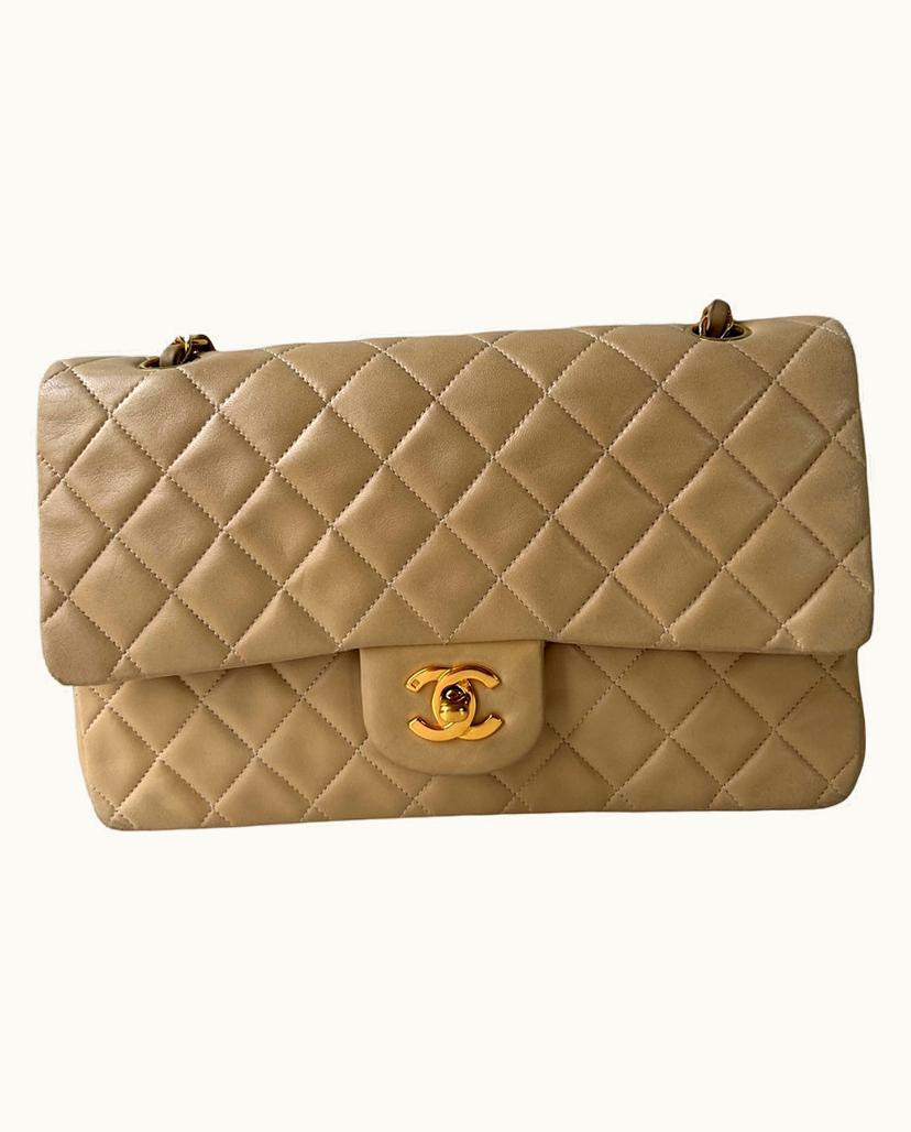 Chanel Chanel Vintage Double Flap Bag Lambskin Beige