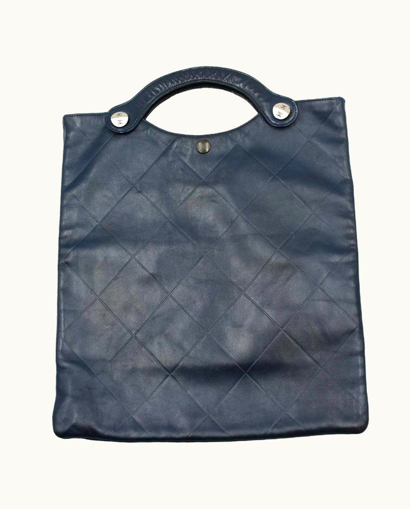 Chanel Chanel Shopper Bag Women's Leather Blue Silver
