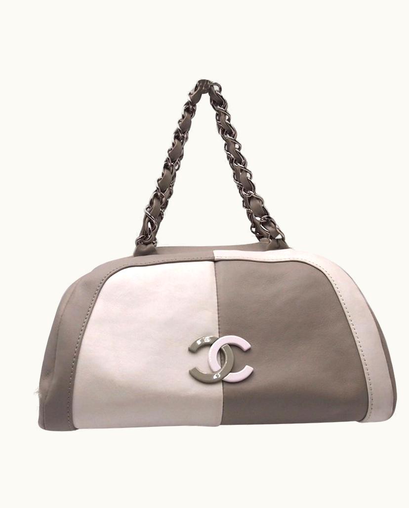 Chanel Chanel Women's Shopper Leather Two-Tone Metallic Silver Bag