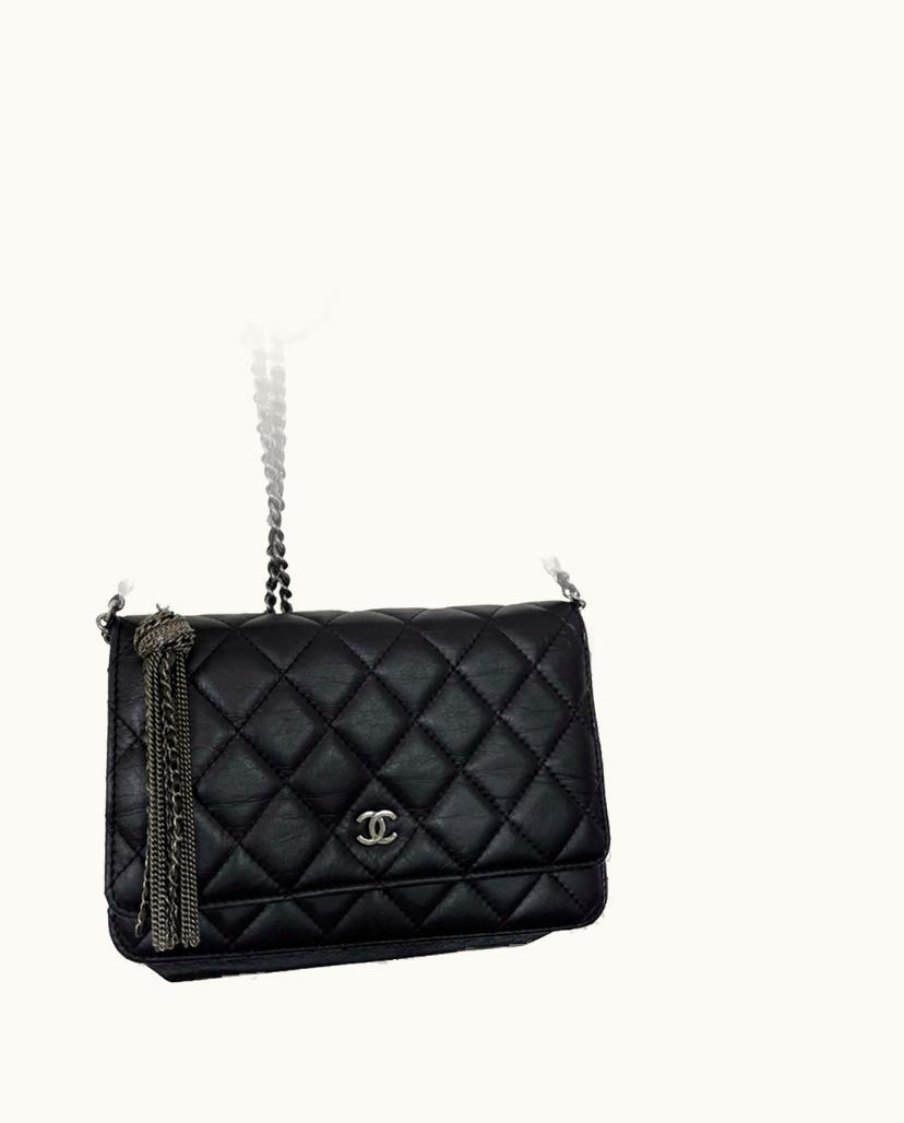 Chanel Chanel Aged Calfskin Leather Wallet On Chain Silver Hardware Black