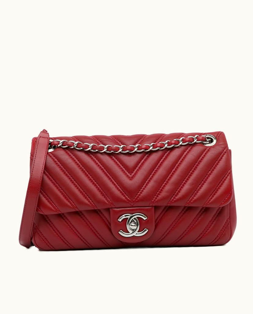 Chanel Chanel Mini Chevron Quilted Lambskin Flap Bag Red