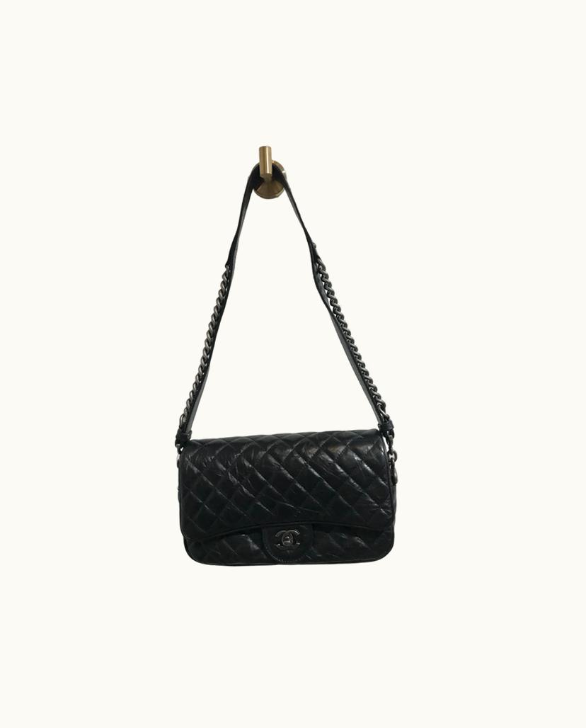 Chanel Chanel Classic Flap Bag Distressed Quilted Leather Black