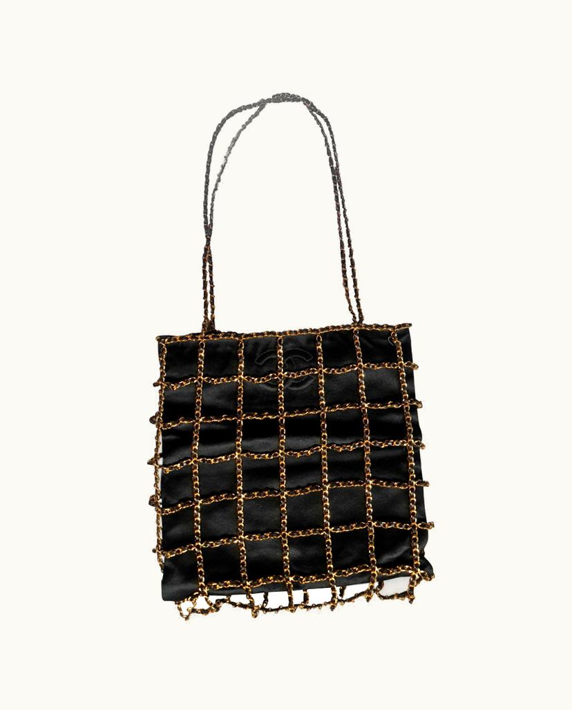 Chanel Chanel Vintage Chain Cage Handbag Black Silk