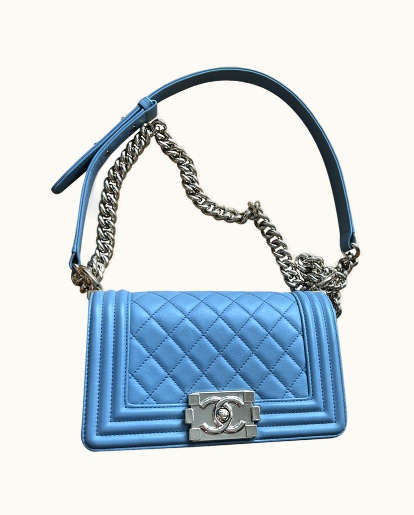 Chanel Chanel Boy Bag Grained Calf Leather Blue