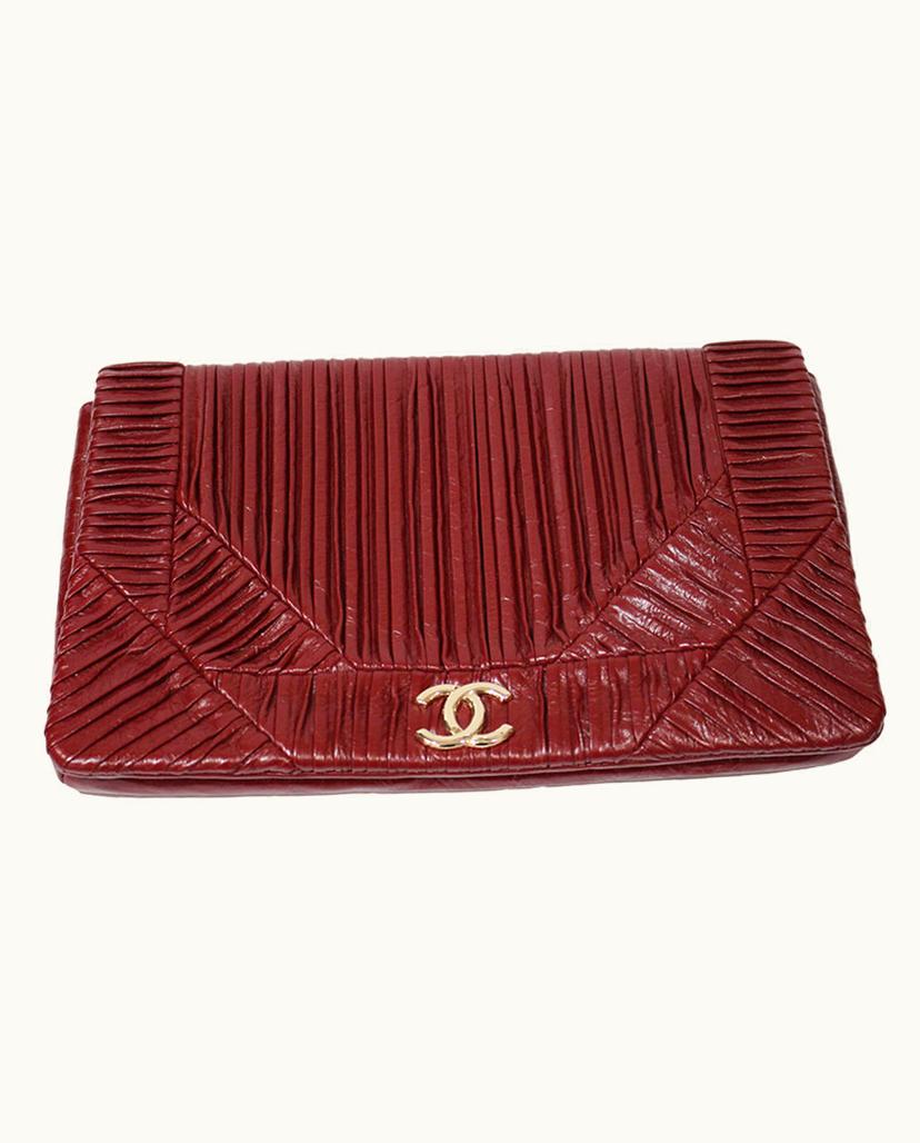Chanel Chanel Artisan Pleated Leather Clutch Bag in Burgundy