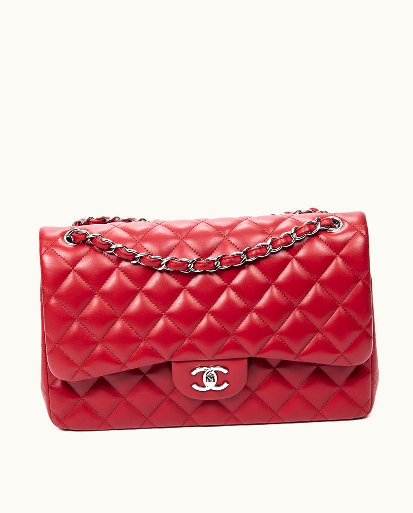 Chanel Chanel Jumbo Classic Double Flap Shoulder Bag Red Quilted Lambskin Leather