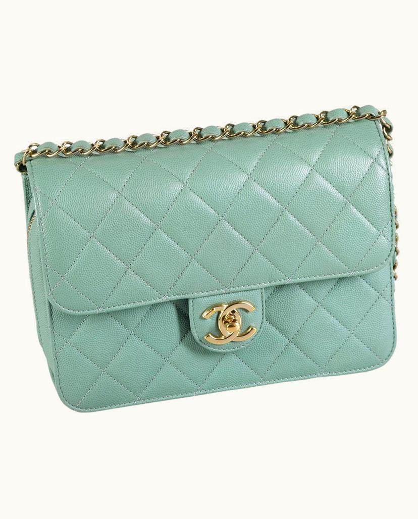 Chanel Chanel Wallet Flap Bag Calf Leather Turquoise Gray