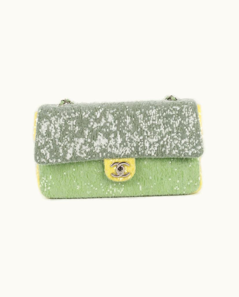 Chanel Chanel S138 Flap Bag Leather Sparkling Sequins in Green
