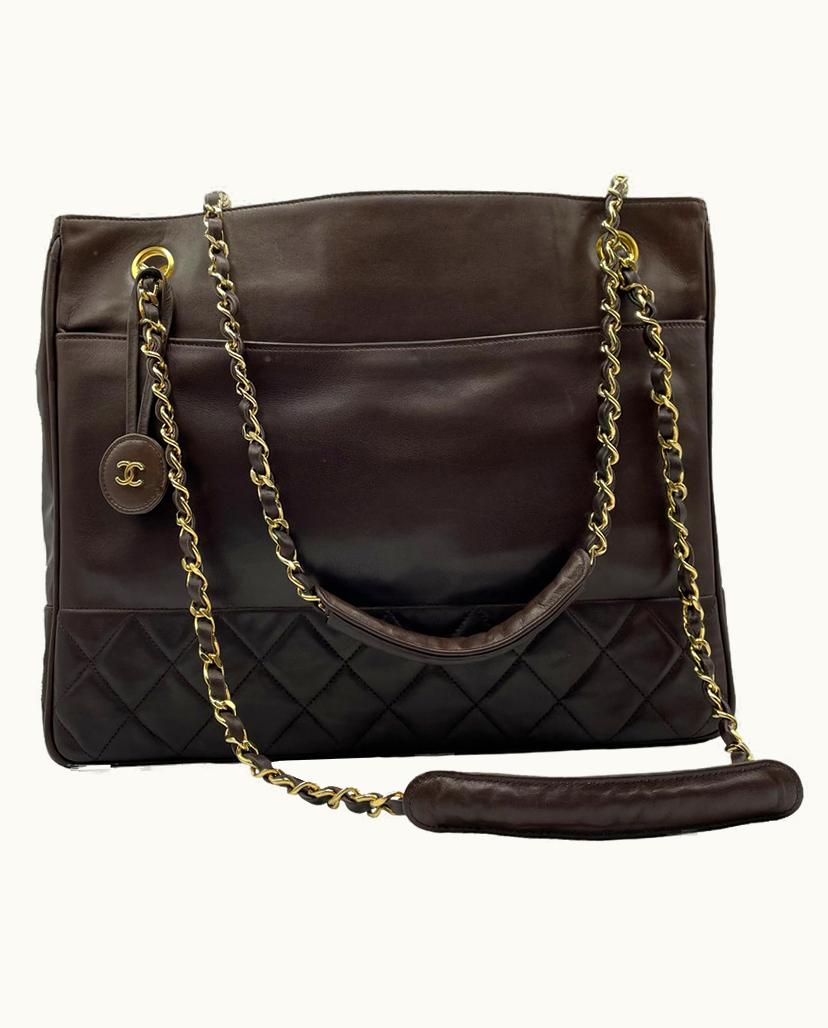 Chanel Chanel Vintage Shoulder Bag Shopper Matelassé Nappa Leather Brown