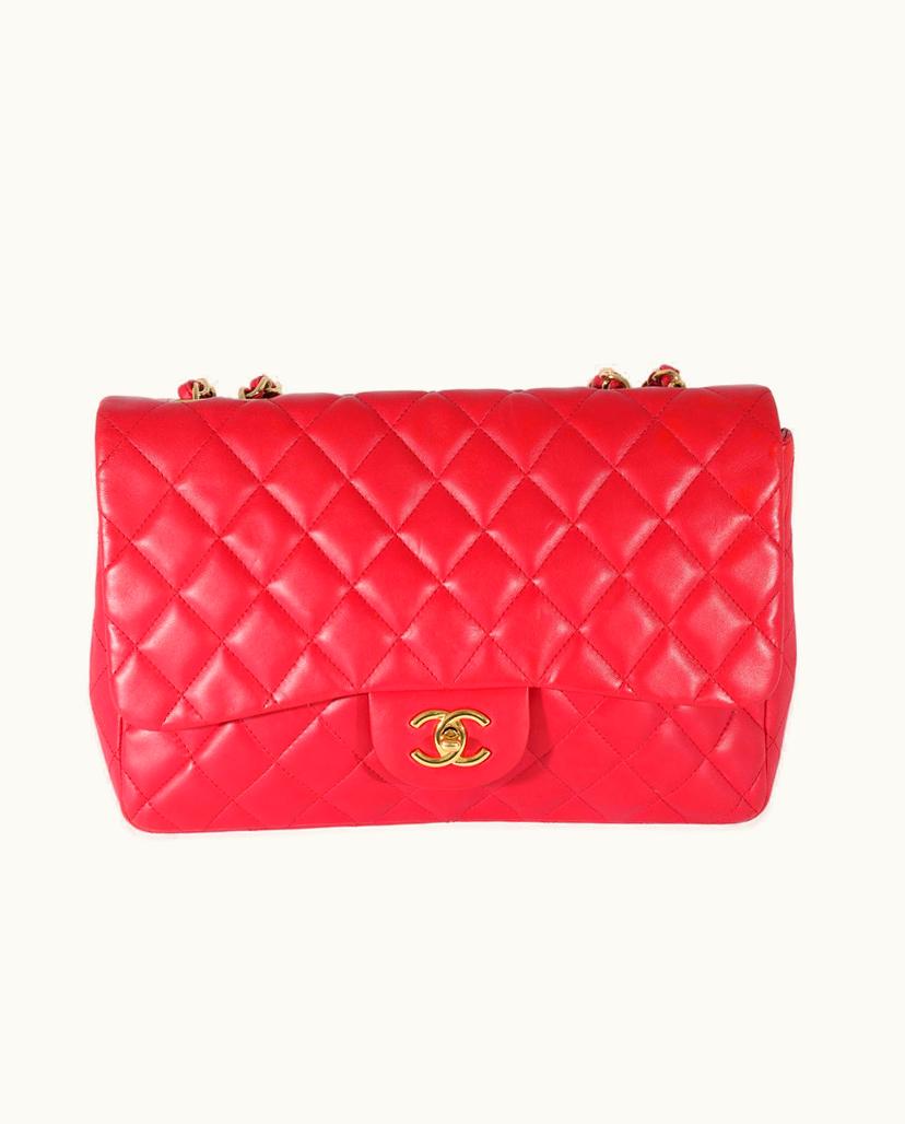 Chanel Chanel Classic Flap Bag Jumbo Lambskin Shoulder Bag Dark Pink