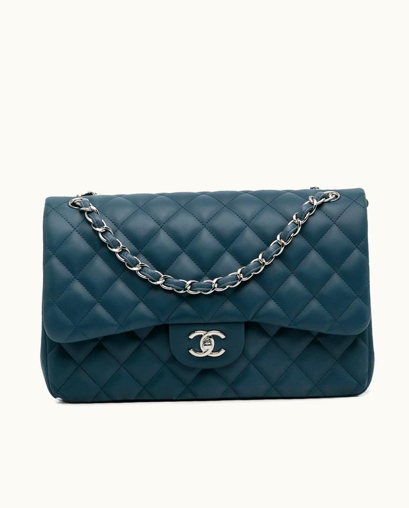 Chanel Chanel Jumbo Classic Lambskin Double Flap Shoulder Bag Blue Marine