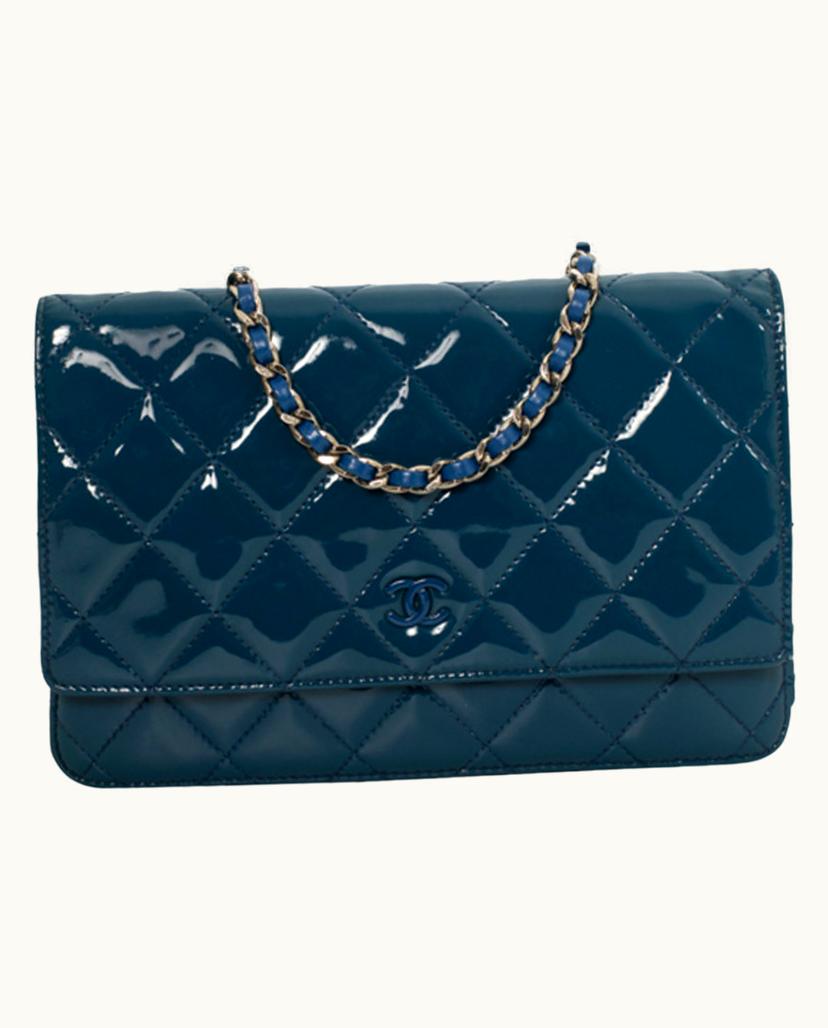Chanel Chanel Wallet On Chain Patent Leather Blue Silver
