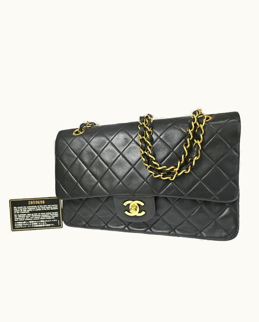 Chanel Chanel Double Flap Matelasse 25 Shoulder Bag Leather Black