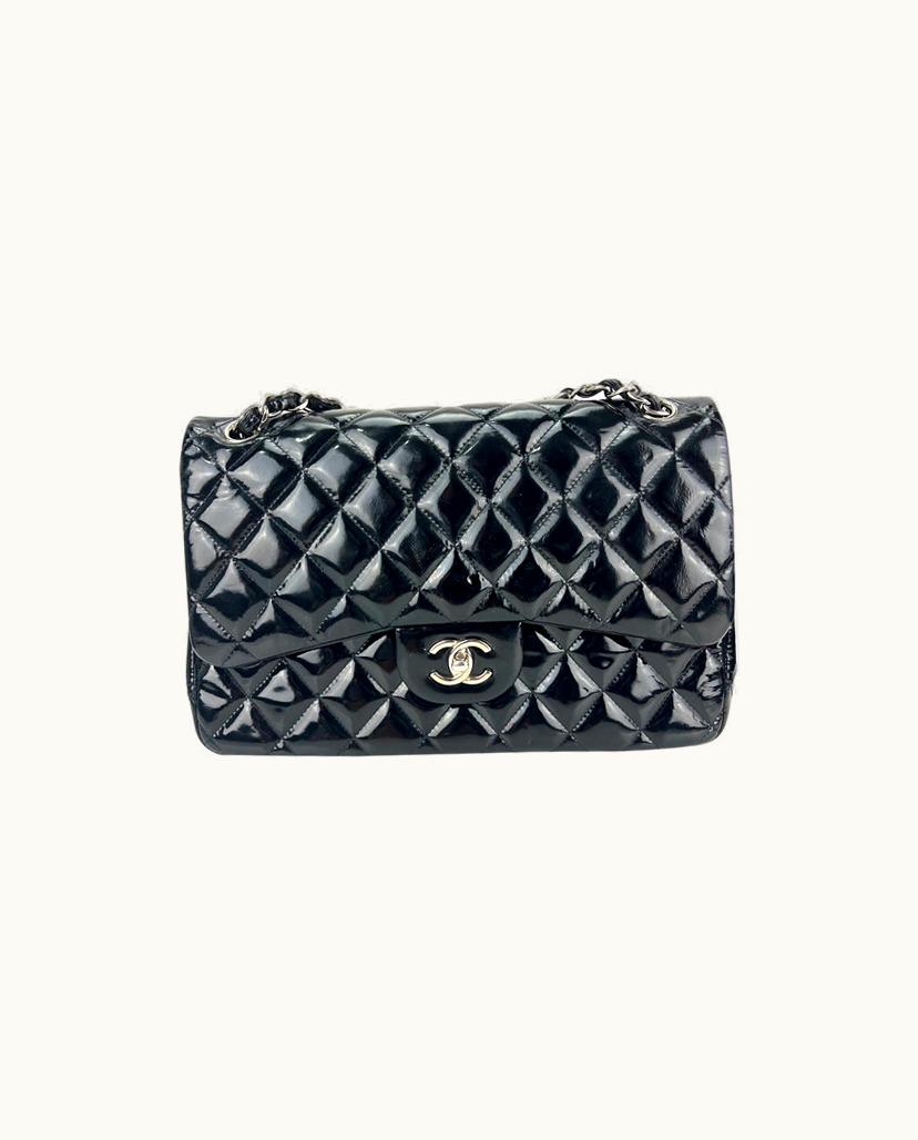 Chanel Chanel Classic Jumbo Double Flap Shoulder Bag Patent Leather XL Black