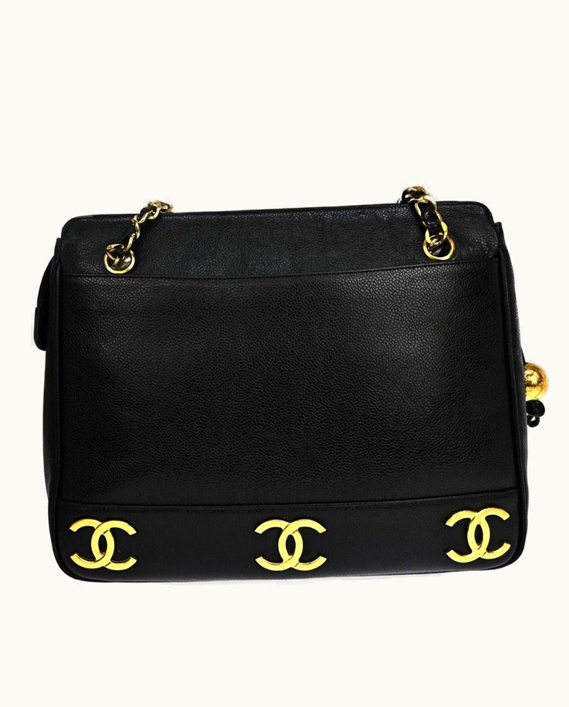 Chanel CHANEL Triple Coco Shoulder Bag Leather In Black