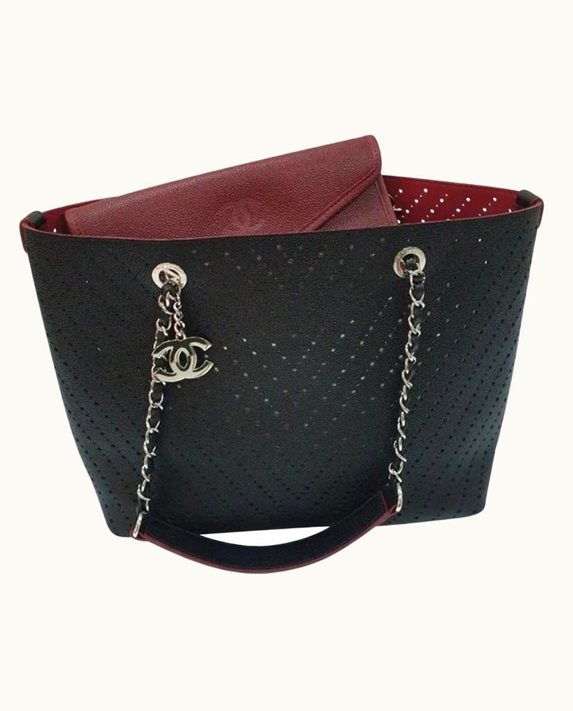 Chanel Chanel Shopping Tote Bag Perforated Grained Calfskin Black