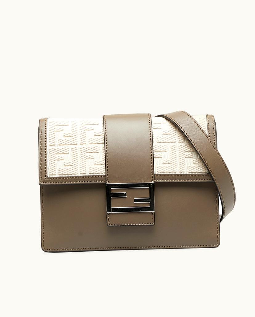 Fendi Fendi FF 1974 Flat Baguette Shoulder Bag Leather Beige/Brown