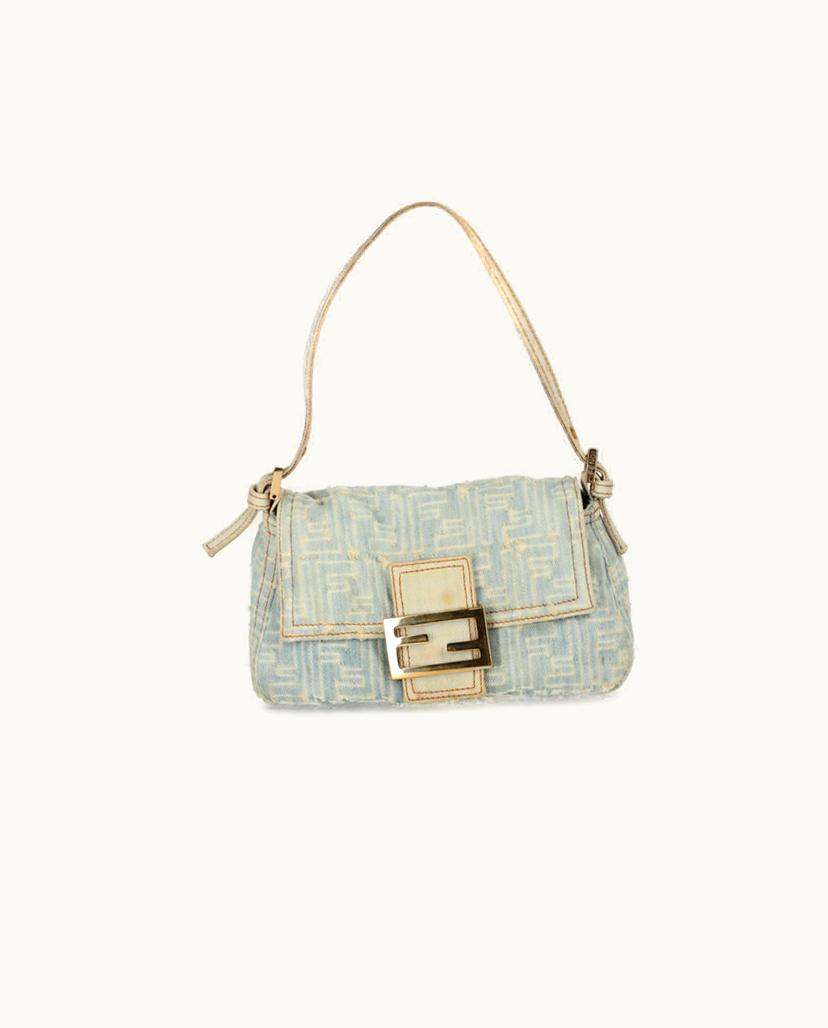 Fendi Fendi Mini Mamma Denim Shoulder Bag Light Blue