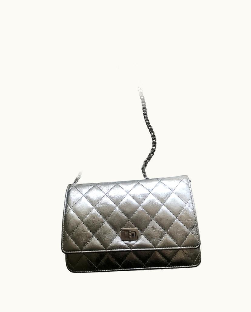Chanel Chanel Classic Women's Shoulder Bag In Aged Silver Leather