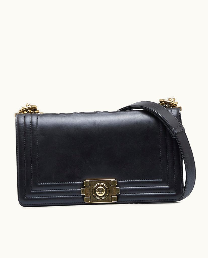 Chanel Chanel Boy Reverso Medium Lambskin Leather Shoulder Bag Black