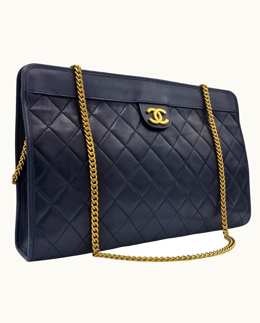 Chanel Chanel Pochette Quilted Lambskin Shoulder Bag Navy Blue