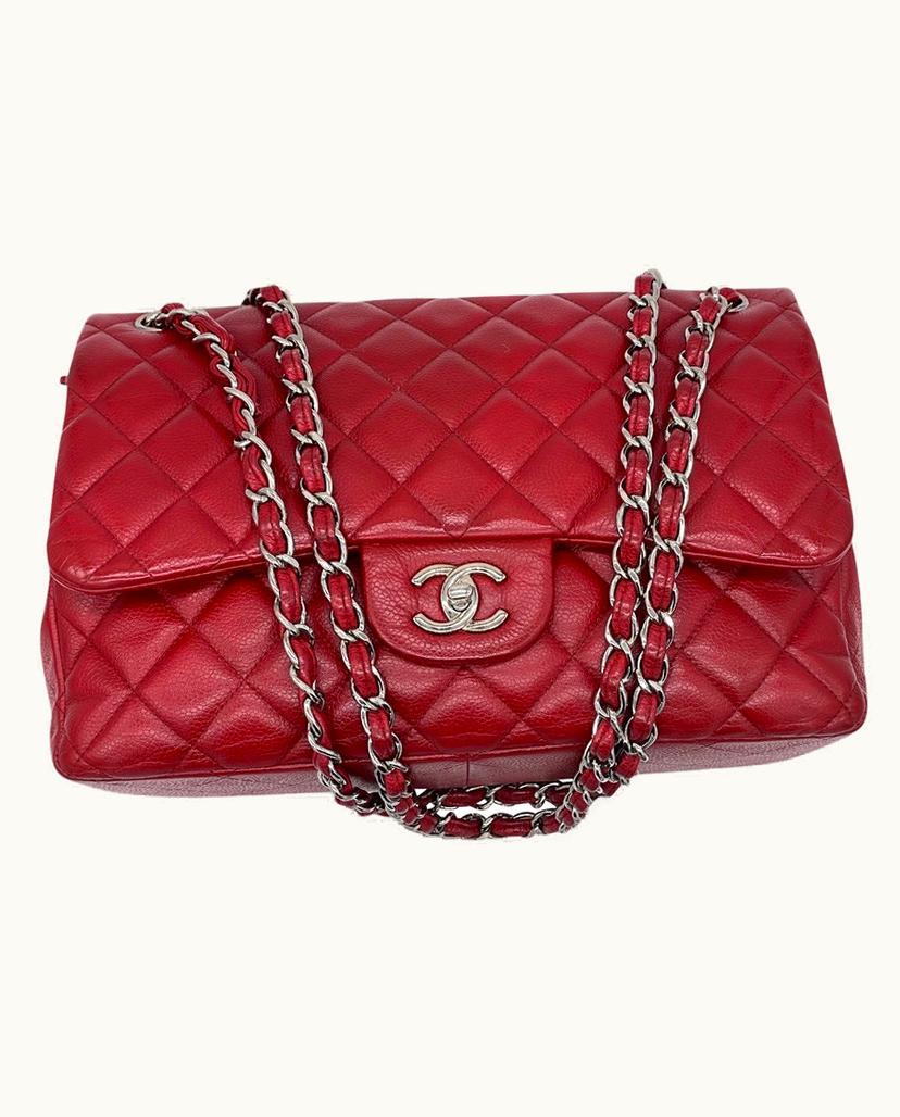 Chanel Chanel Jumbo Classic Flap Bag Hammered Leather In Dark Red