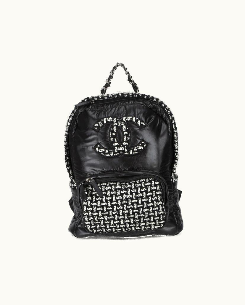 Chanel CHANEL Coco Tweed & Nylon Chain Backpack in Black