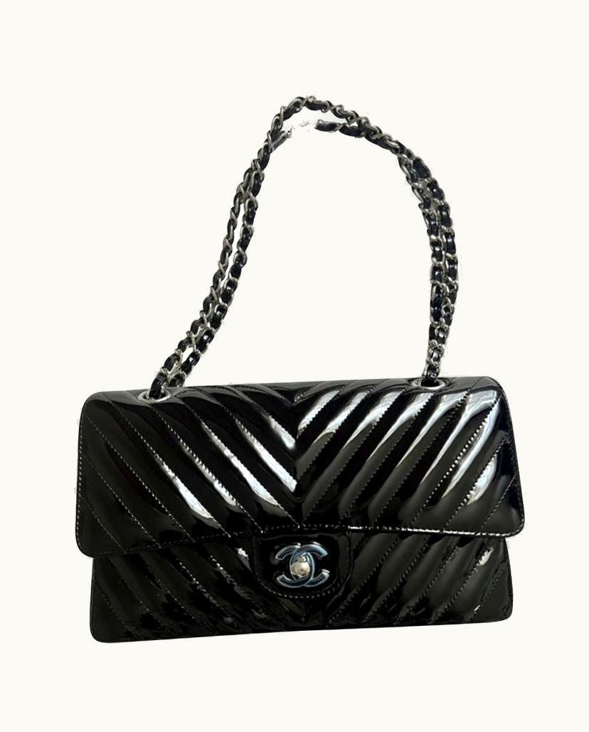 Chanel Chanel Chevron Flap Bag Patent Leather In Black