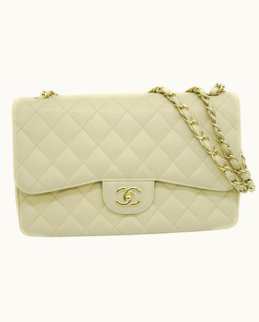 Chanel Chanel Double Flap Shoulder Bag Caviar Leather Beige
