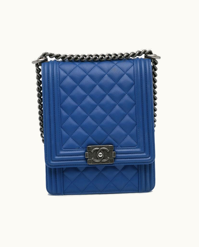 Chanel Chanel North South Boy Flap Crossbody Bag Leather In Blue