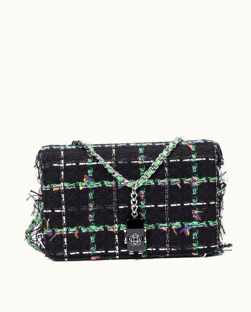 Chanel Chanel Tweed Wallet On Chain Shoulder Bag in Black/Green Chocobar Tweed Canvas
