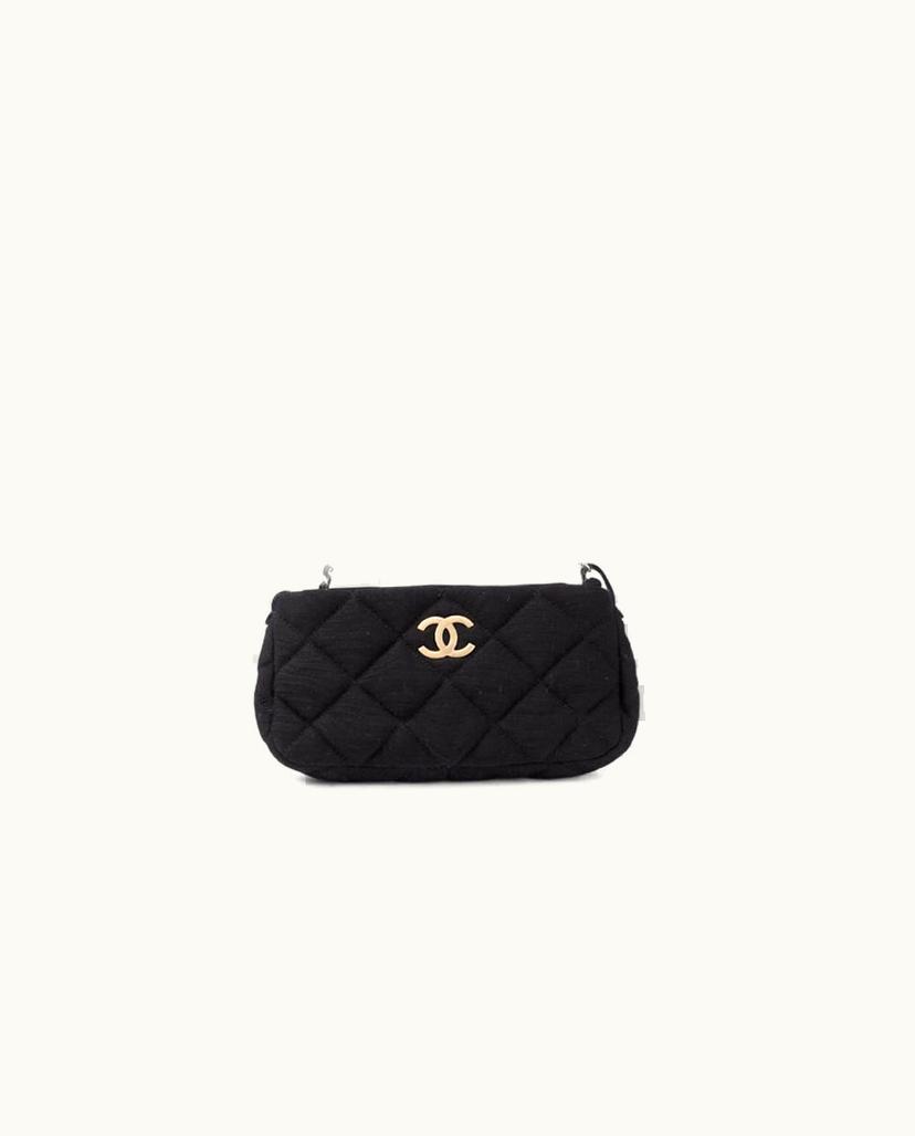 Chanel Chanel Jersey CC Shoulder Bag Quilted Knit Black