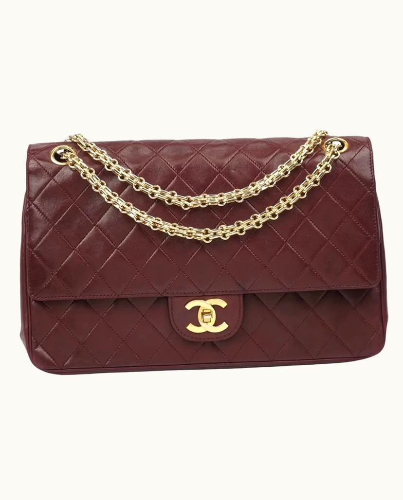 Chanel Chanel Timeless Classic Double 7114FBE8 Handbag Quilted Lambskin Burgundy