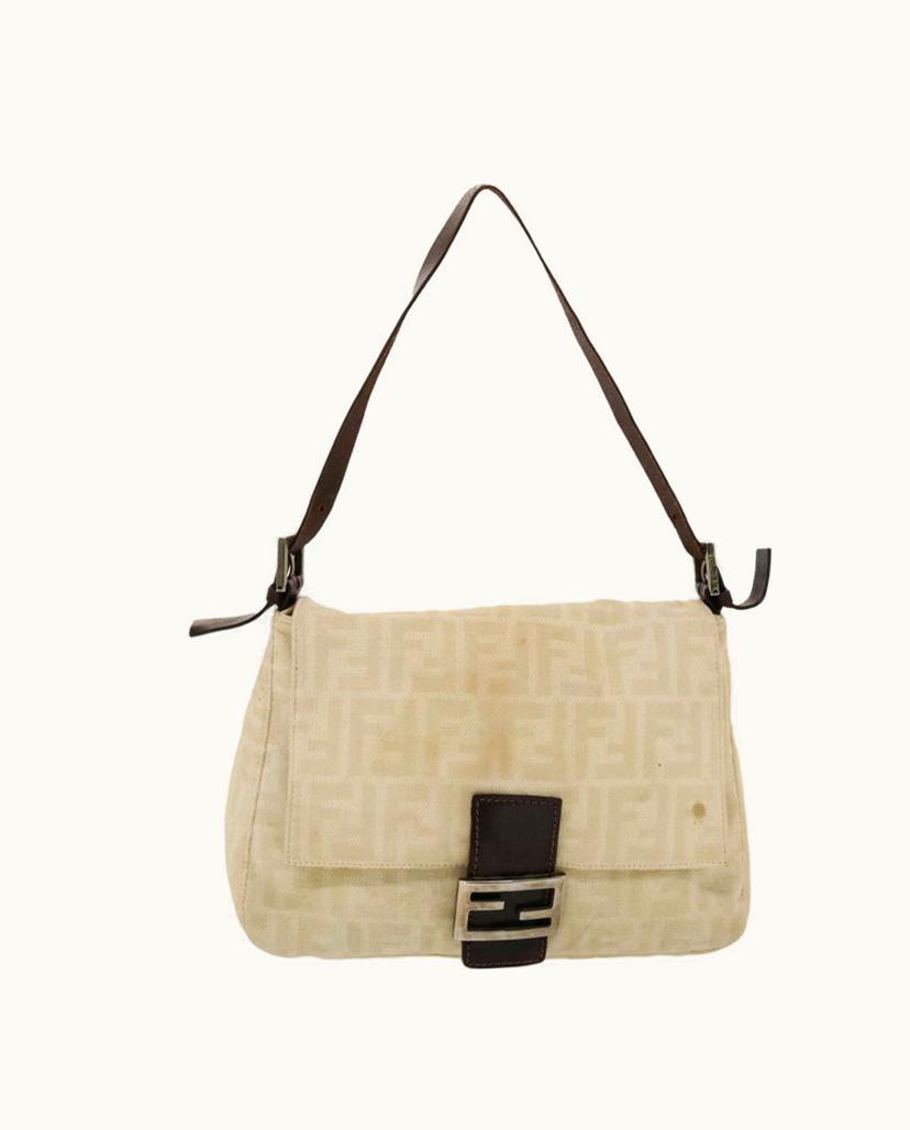Fendi Fendi Mamma Baguette Canvas Shoulder Bag in Beige