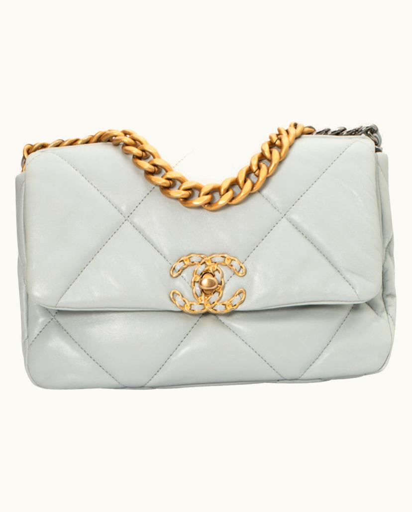 Chanel Chanel 19 Women's Leather Shoulder Bag Blue Gold