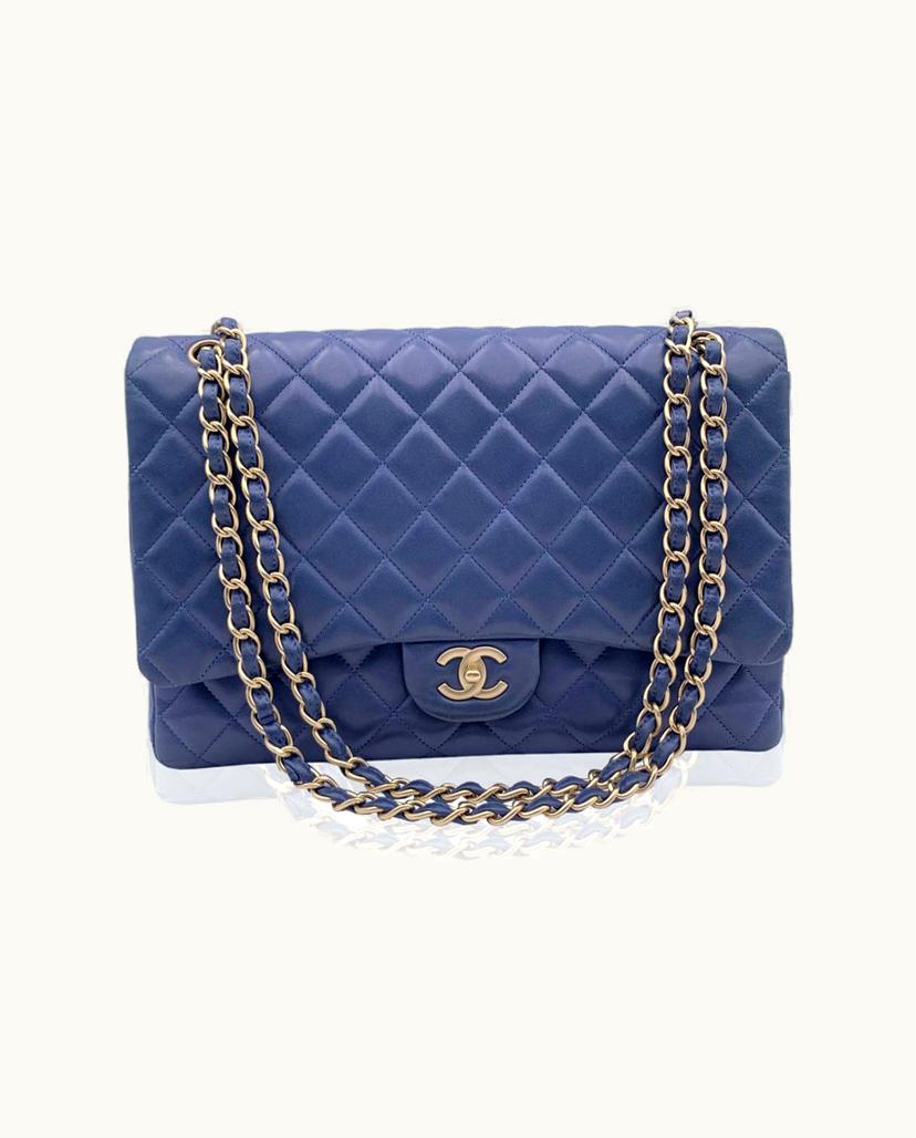 Chanel Chanel Solid Blue Leather Metallic Strap Shoulder Bag