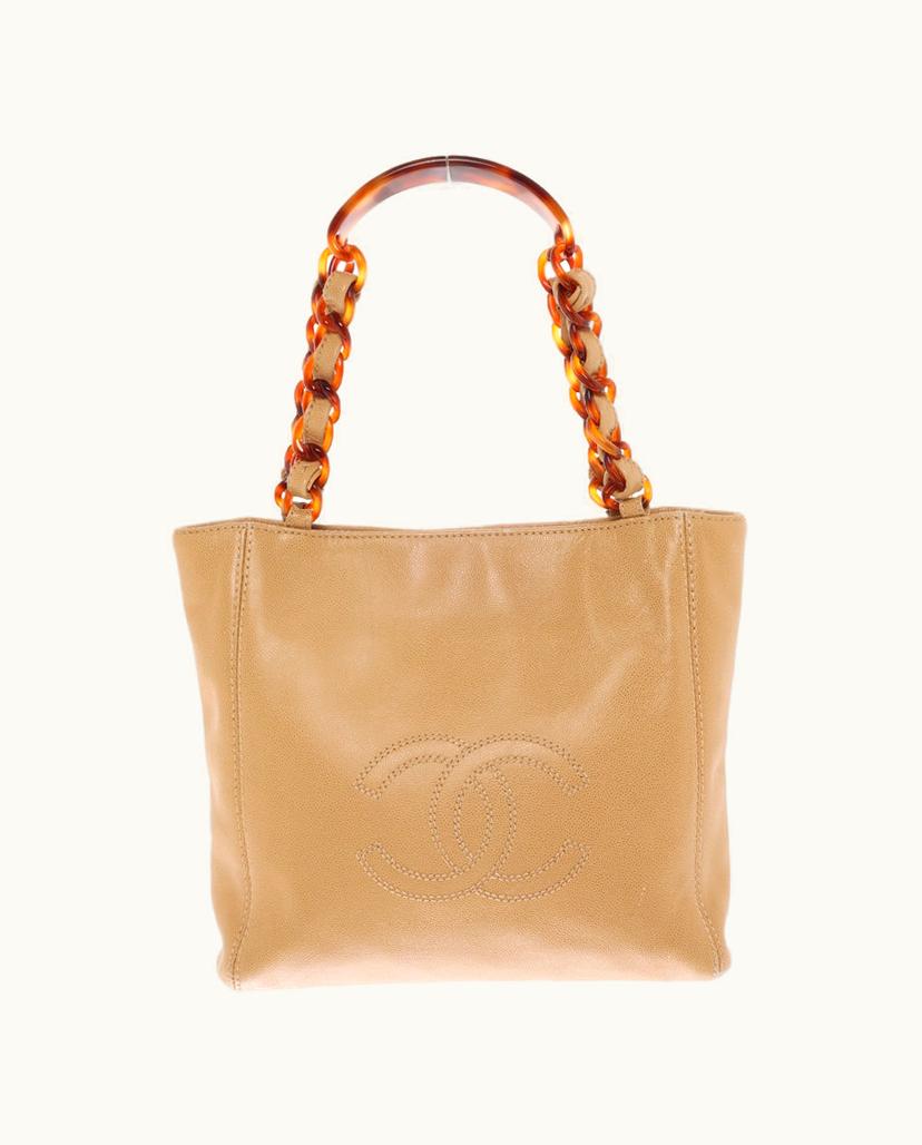 Chanel Chanel Structured Logo Embroidered Leather Handbag in Beige