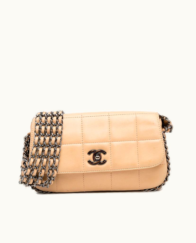 Chanel Chanel Chocolate Bar 5 Chain Flap Women's Shoulder Bag Lambskin Leather in Brown/Beige