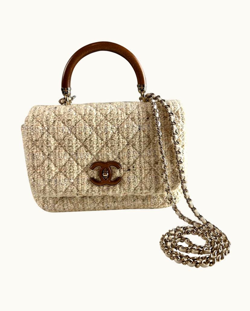 Chanel Chanel Flap Bag with Gold Detailing Top Handle Cream