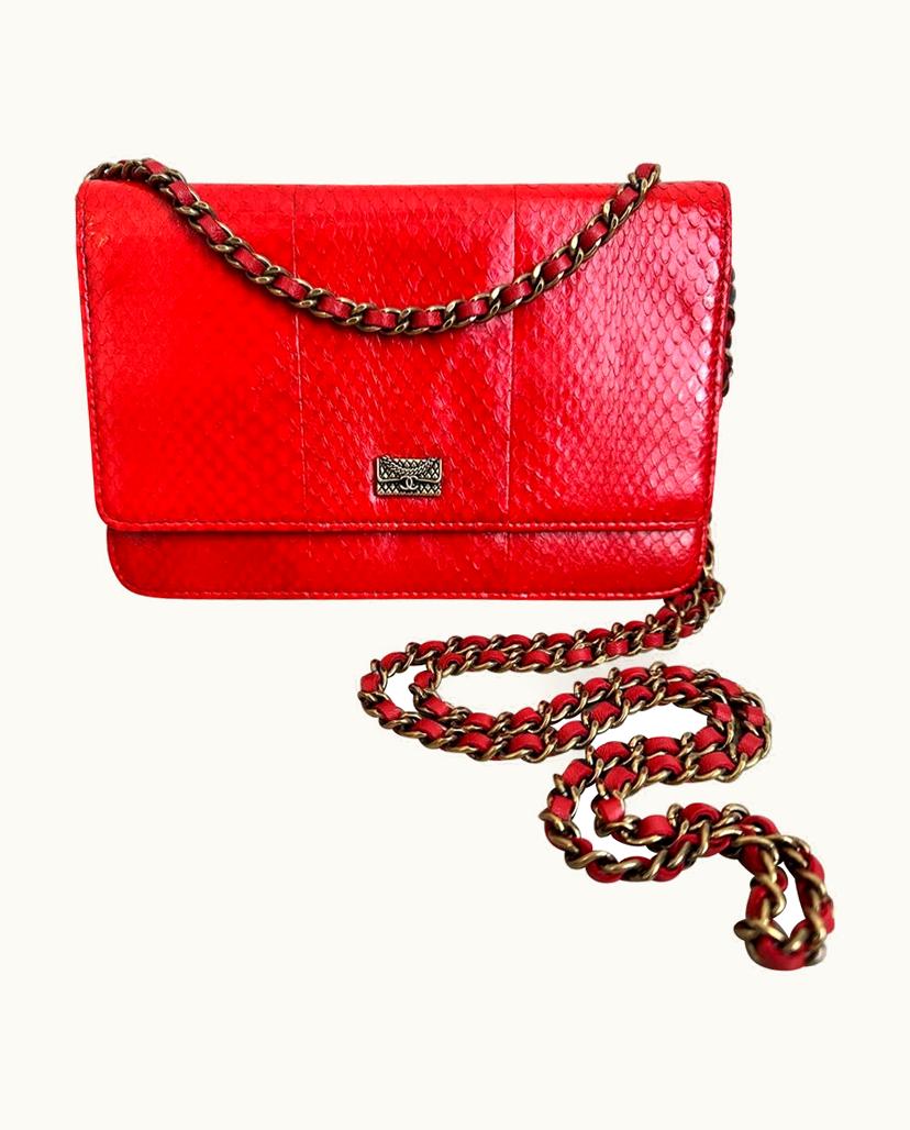 Chanel Chanel Python WOC Women's Handbag Red
