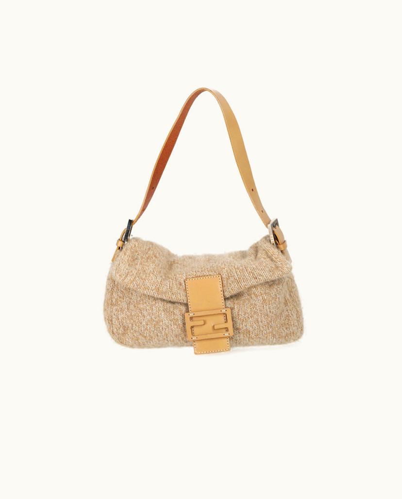Fendi FENDI Mamma Baguette Shoulder Bag Wool & Leather Beige