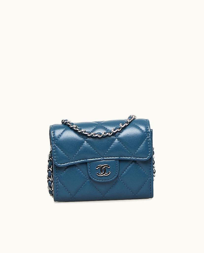 Chanel Chanel Classic Wallet On Chain Lambskin Leather Blue